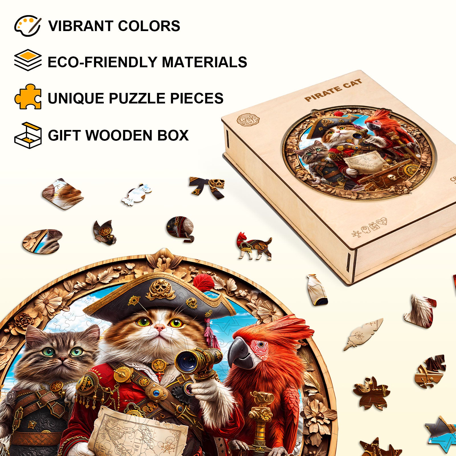 Pirate Cat Wooden Jigsaw Puzzle