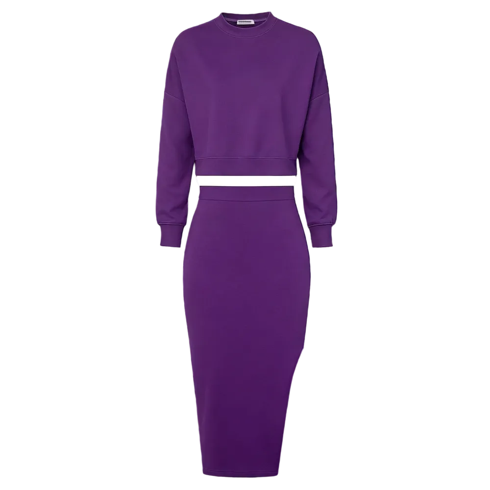 Women's 2-piece tracksuit: cropped top + left-slit skirt