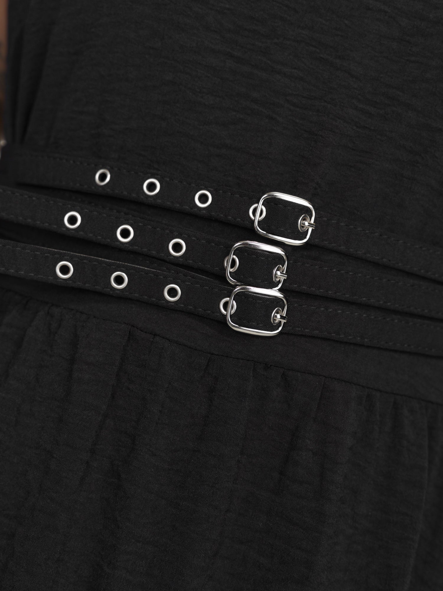 Wide Straps Belted Buckle Detail Midi Dress