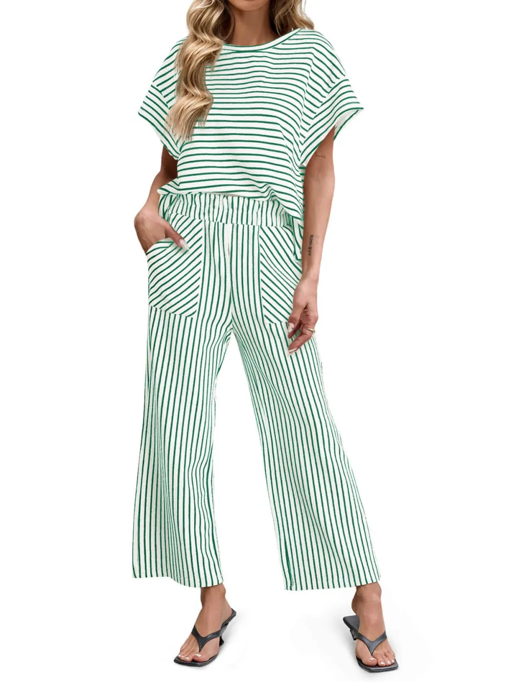 🔥10-PACK (Contain all color)🔥Women's Striped 2 Piece Lounge Set