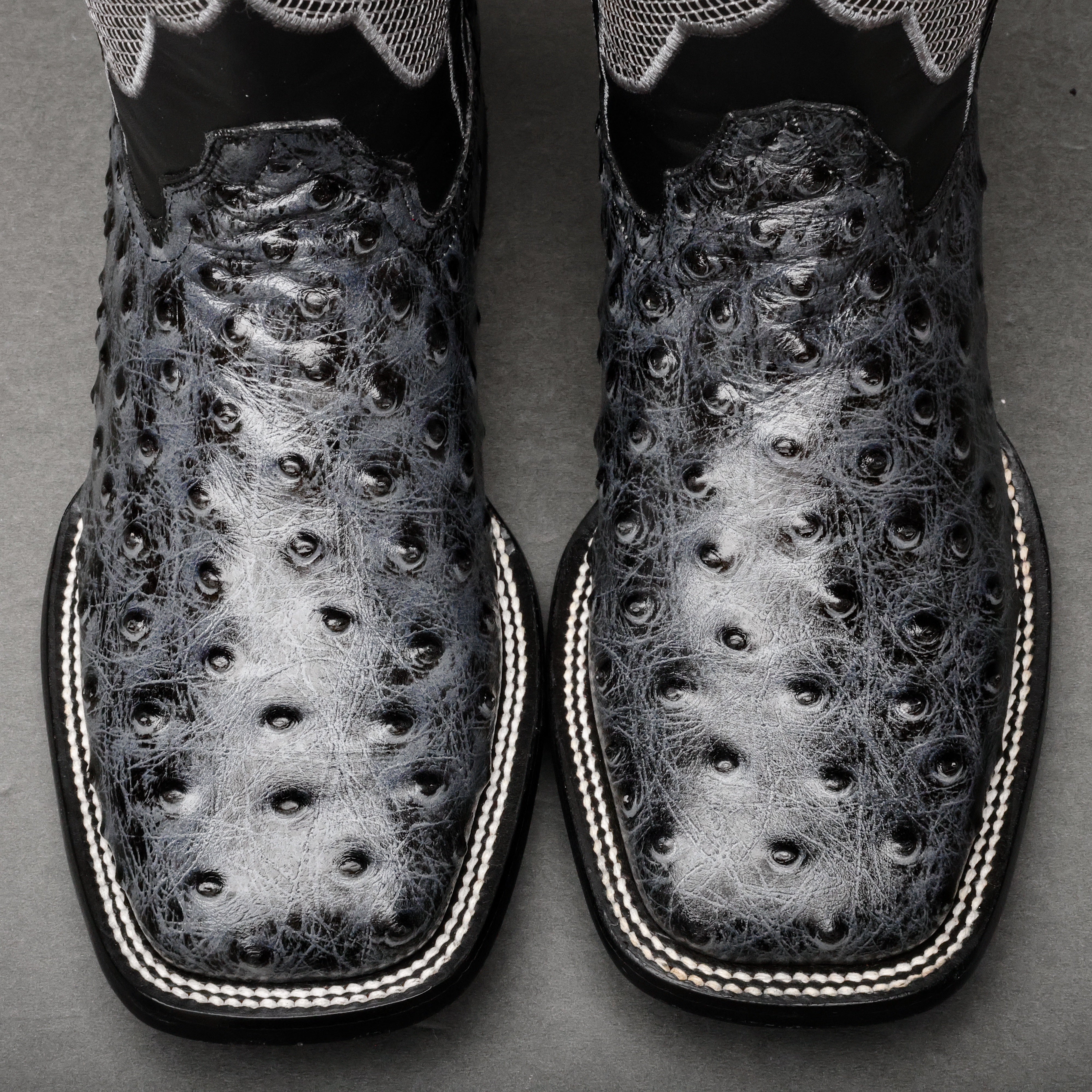 Grey Ostrich Leather Boots - Square Toe