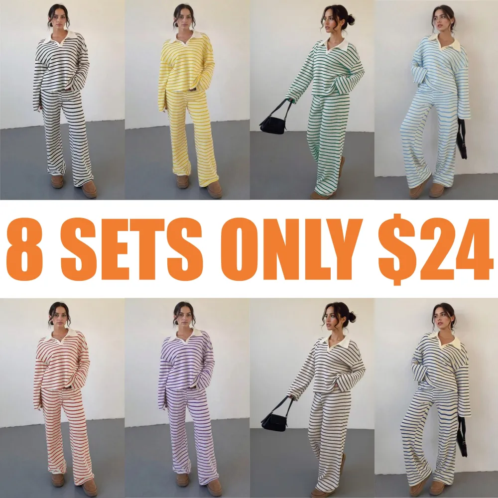 Women's casual color-block striped two-piece set