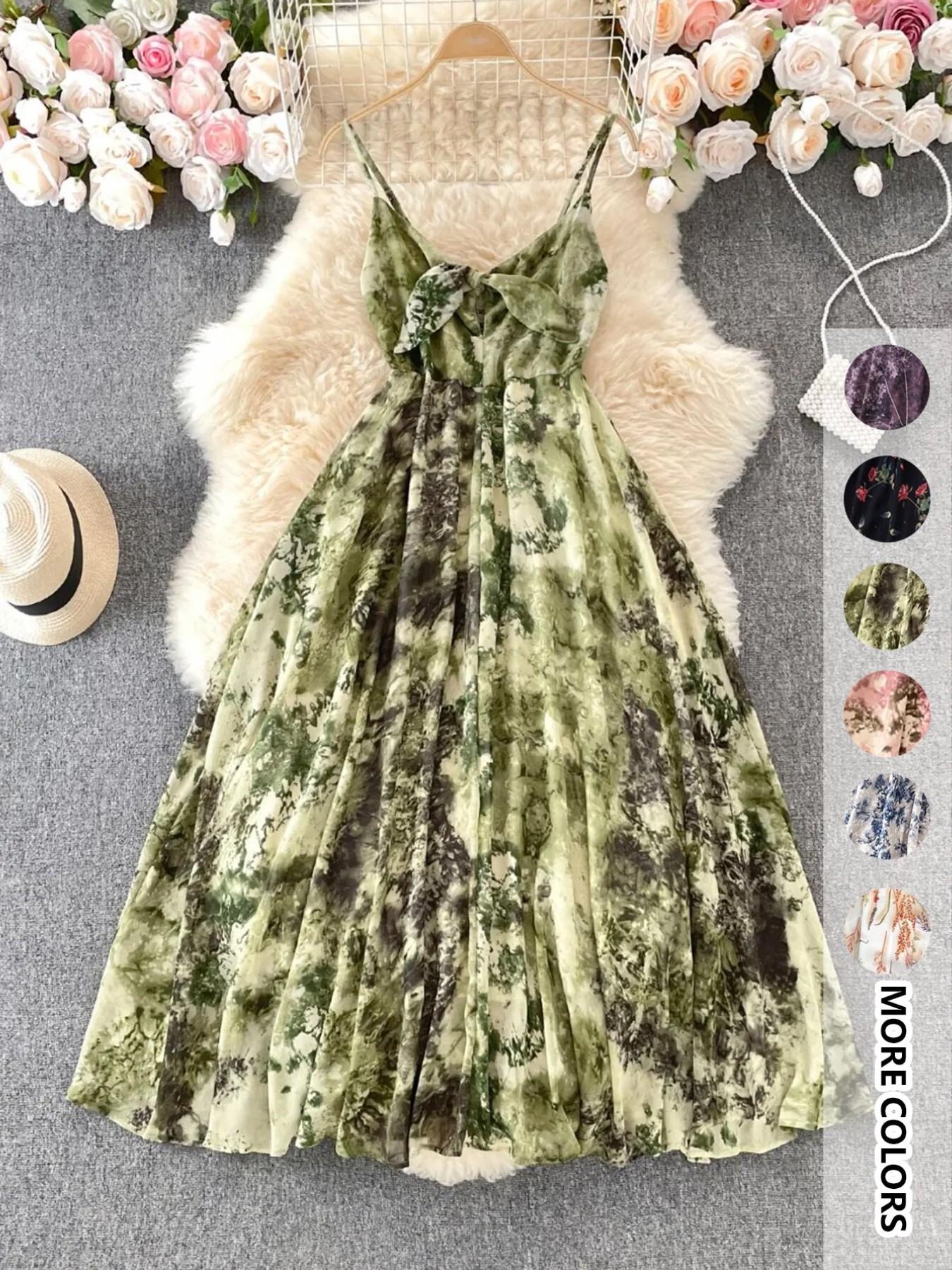 Women's Boho Floral Print Spaghetti Strap Cami Dress – Summer A-Line