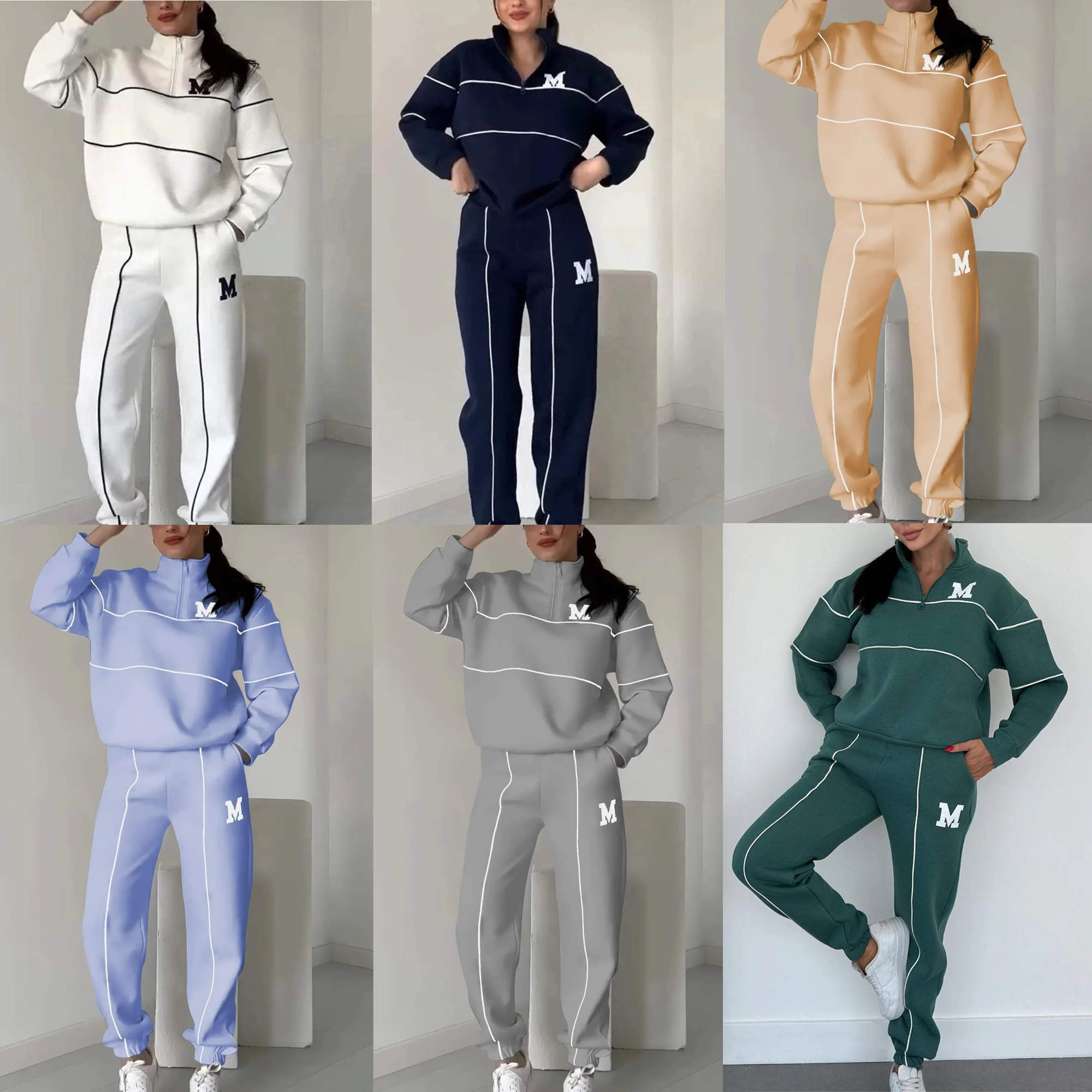 Fashionable Irregular Long-sleeved Sweatshirt and Elastic Waist Pants Set