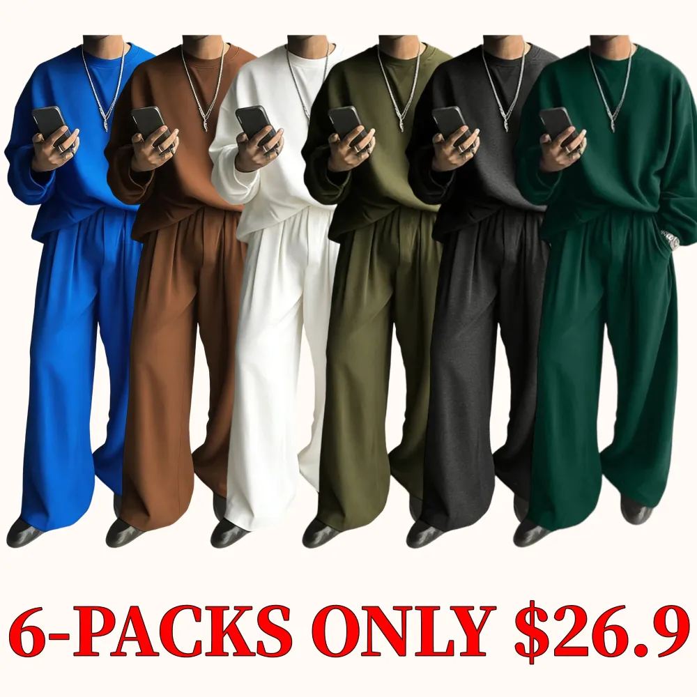 Men's stylish and simple solid-color casual two-piece set