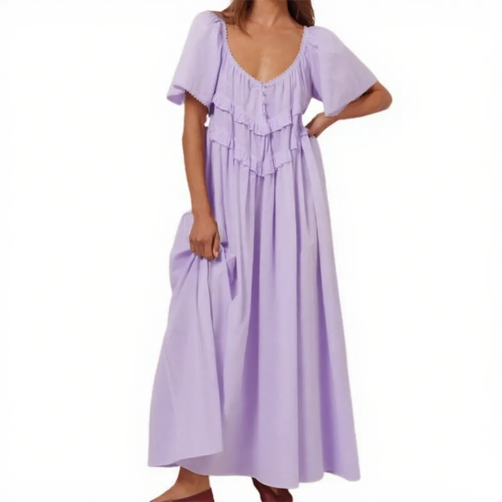 Women Long Dress Elegant Short Sleeve Low-Cut Backless(Just $3 Each!)