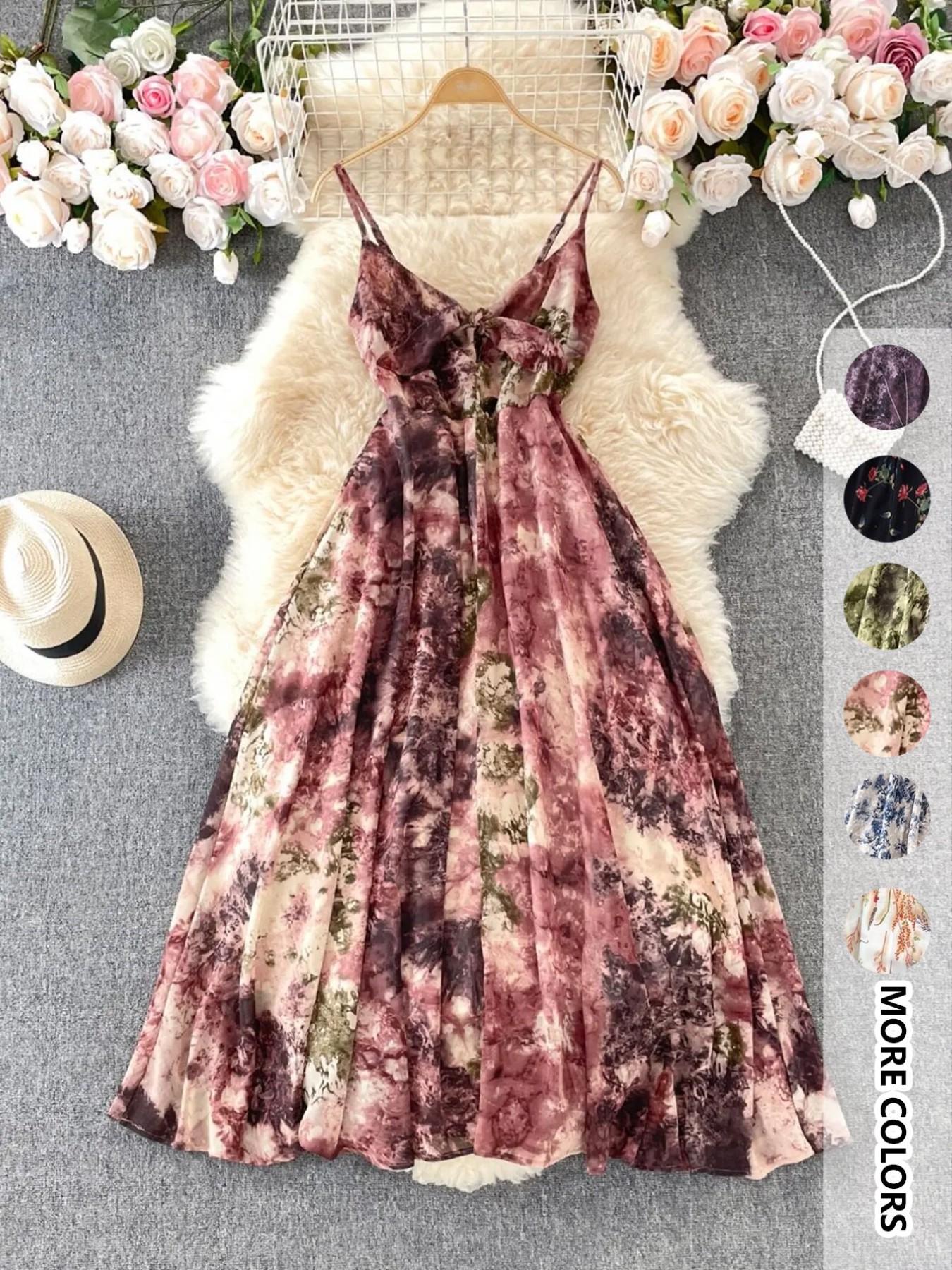 Women's Boho Floral Print Spaghetti Strap Cami Dress – Summer A-Line