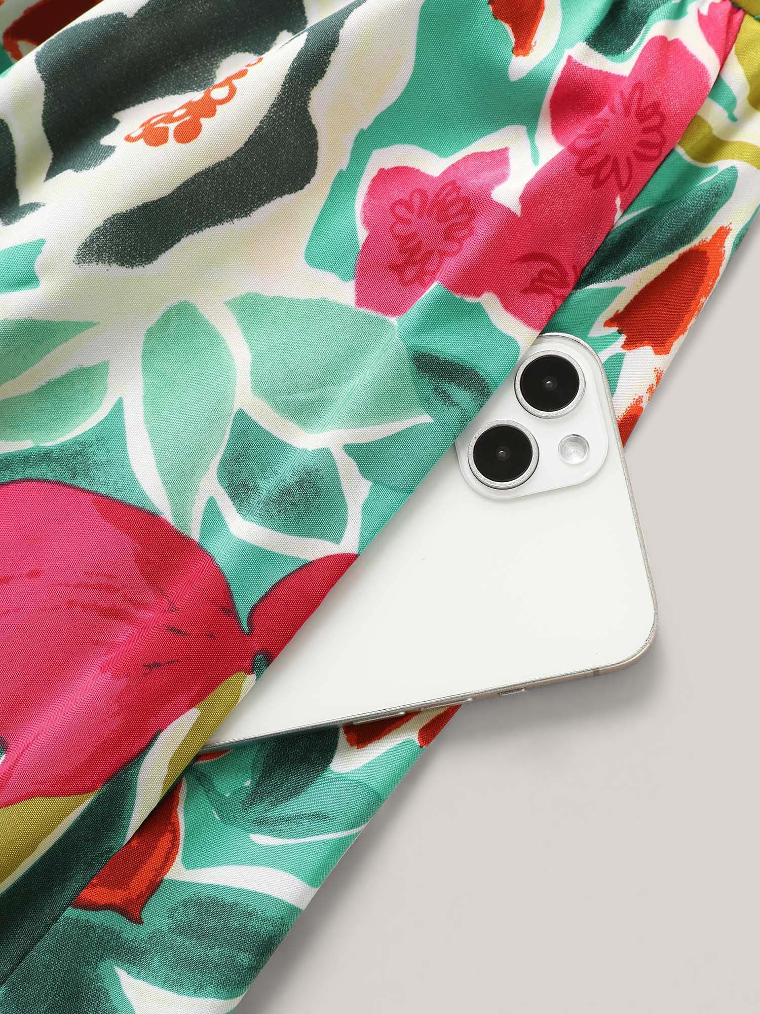 Floral Wrap Patchwork Ruffle Cap Sleeve Dress