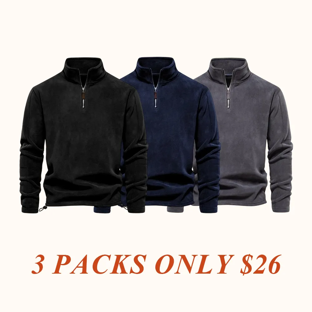 Men's Solid Half Zip Funnel Neck Polar Fleece Sweatshirt