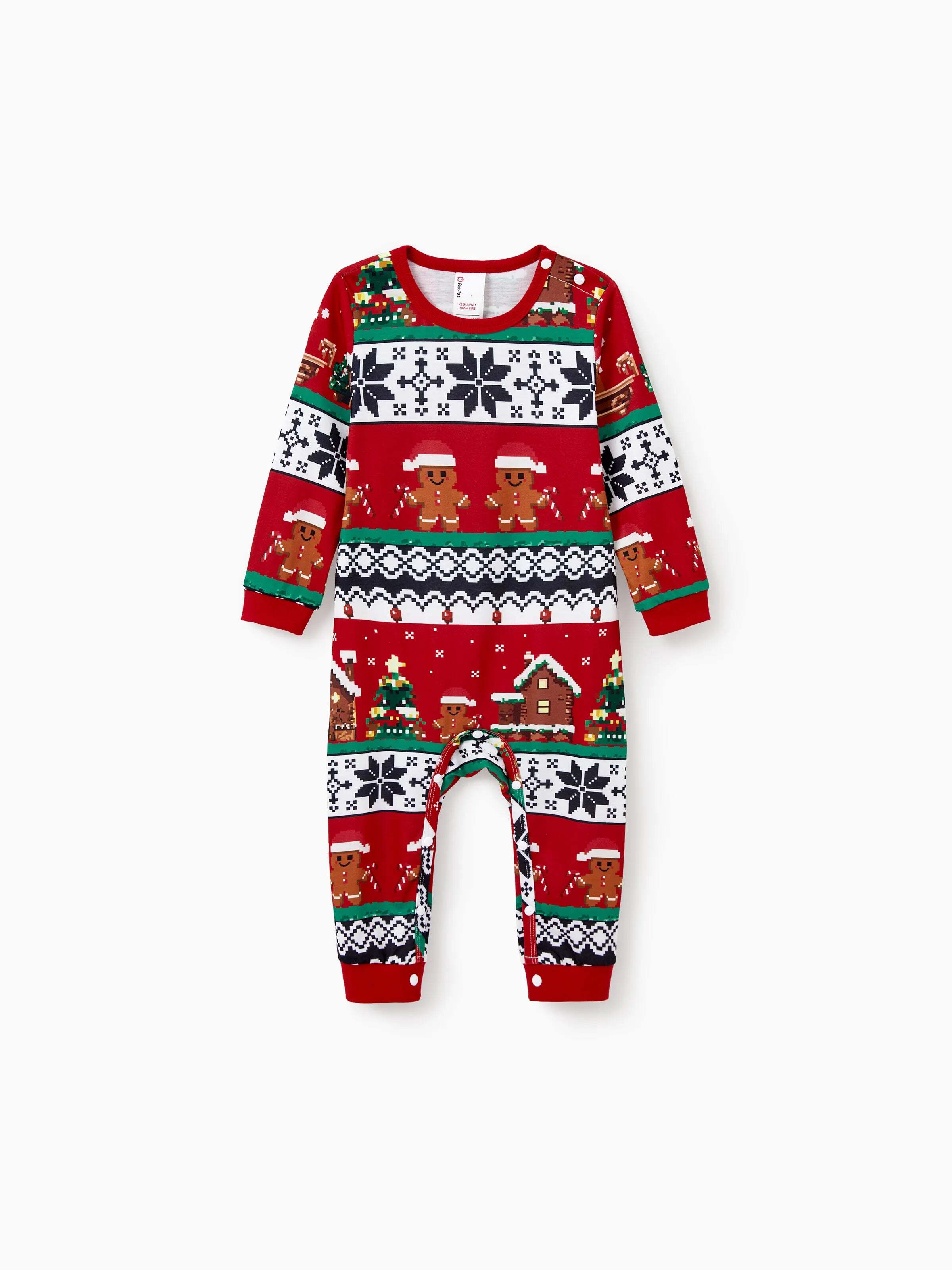 Christmas Matching Family Pajamas Set Gingerbread Print Long-sleeve PJS with Christmas Socks Red