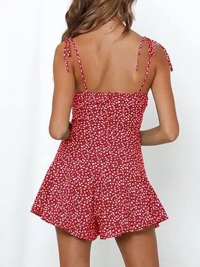 Women's Boho Floral Wide Leg Short Romper – Spaghetti Strap Smocked Jumpsuit