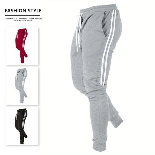 Men's athletic jogger pants with multiple colors and side stripes
