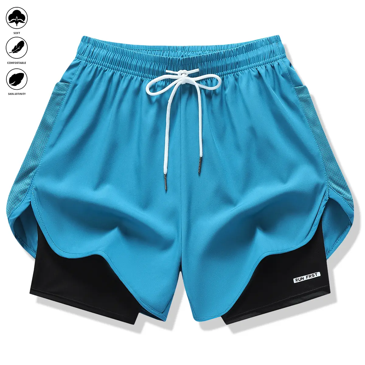 Pack of 3 women’s casual athletic pants, faux two-piece design, solid color, with inner lining, elastic drawstring waistband