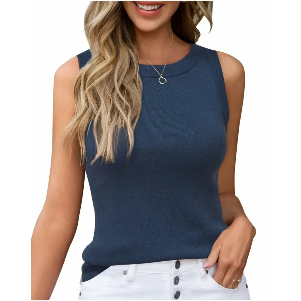 Womens Tank Tops Spring Summer Sleeveless Crew Neck Soft Sweater