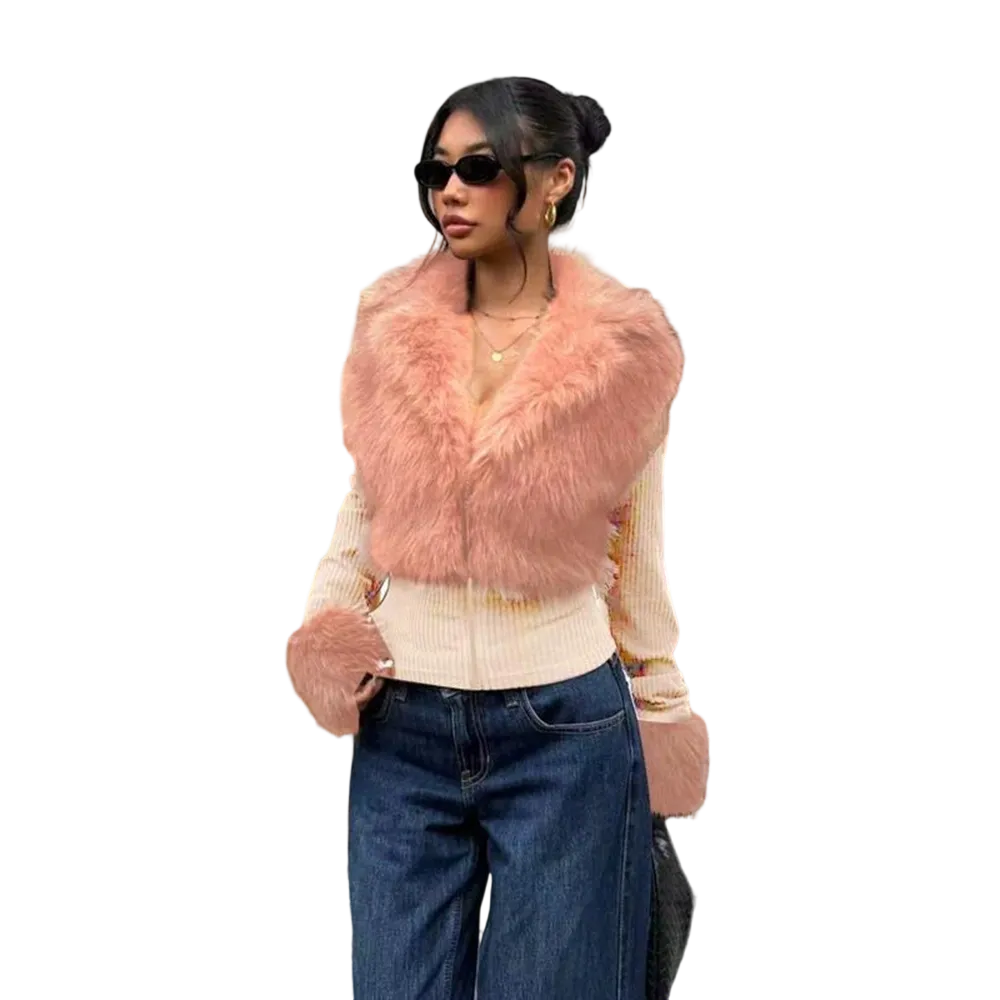 Women's Fashion Street Style Patchwork Knit Faux Fur Jacket