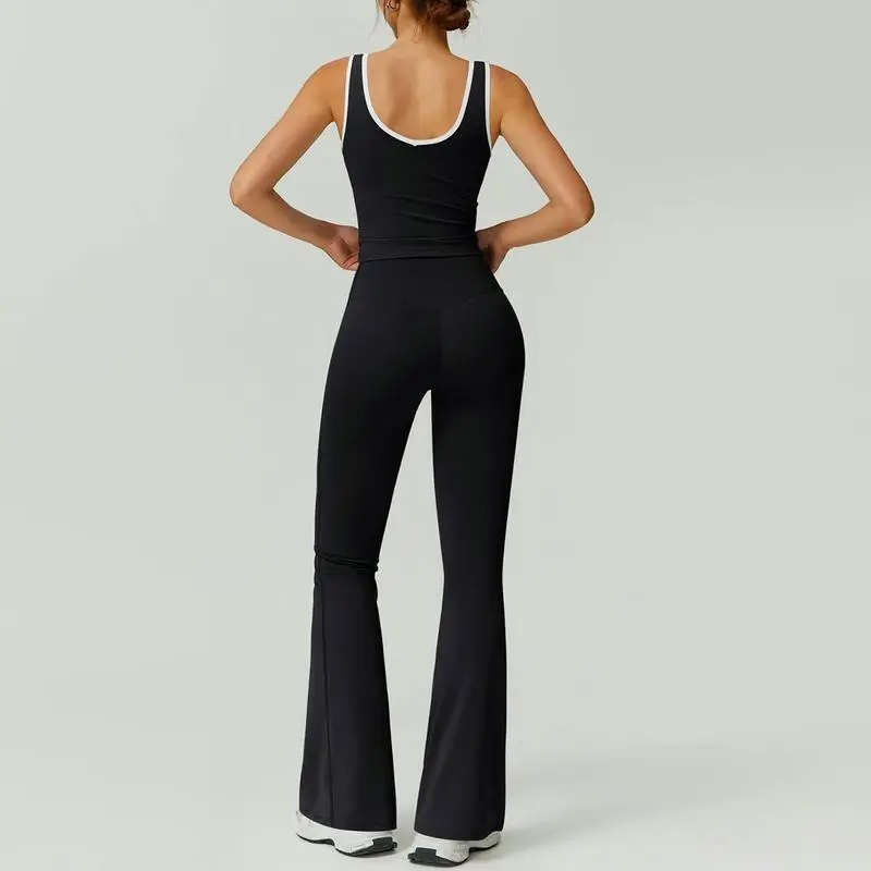 Womens Colorblock Tank Top & Flare Leg Pants Tracksuit Set