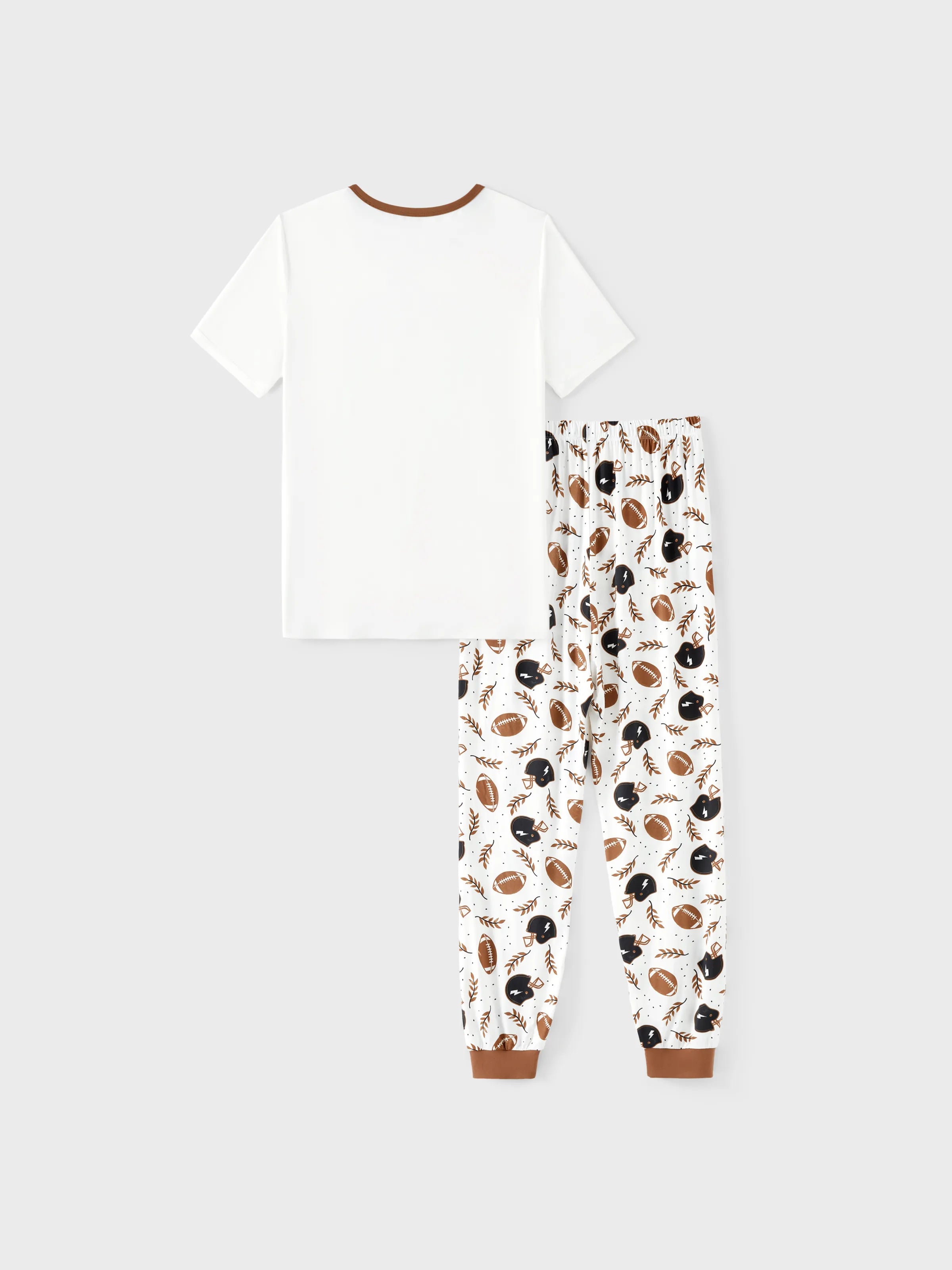 Bamboo Family Pajamas Football and Letter Print Short-sleeve Matching Pajama Set ( Snug-Fitting for Children ) Khaki