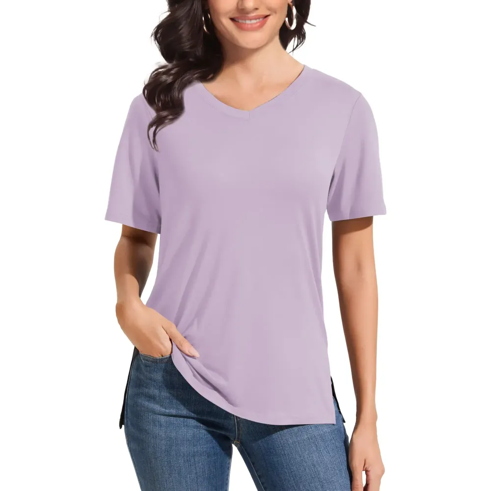 Women's Plus Size Short/Long Sleeve T-Shirts - ‌Lightweight Casual V-Neck Tops for Fall, ‌Breathable Loose Fit‌