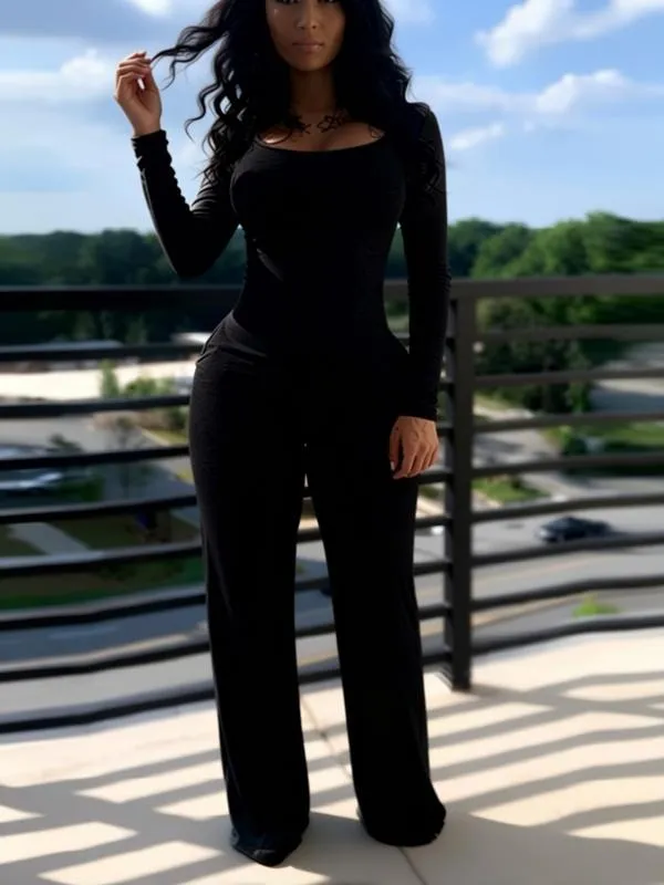 Women's Sexy Plain Long Sleeve Jumpsuit, Fall & Winter Fashion
