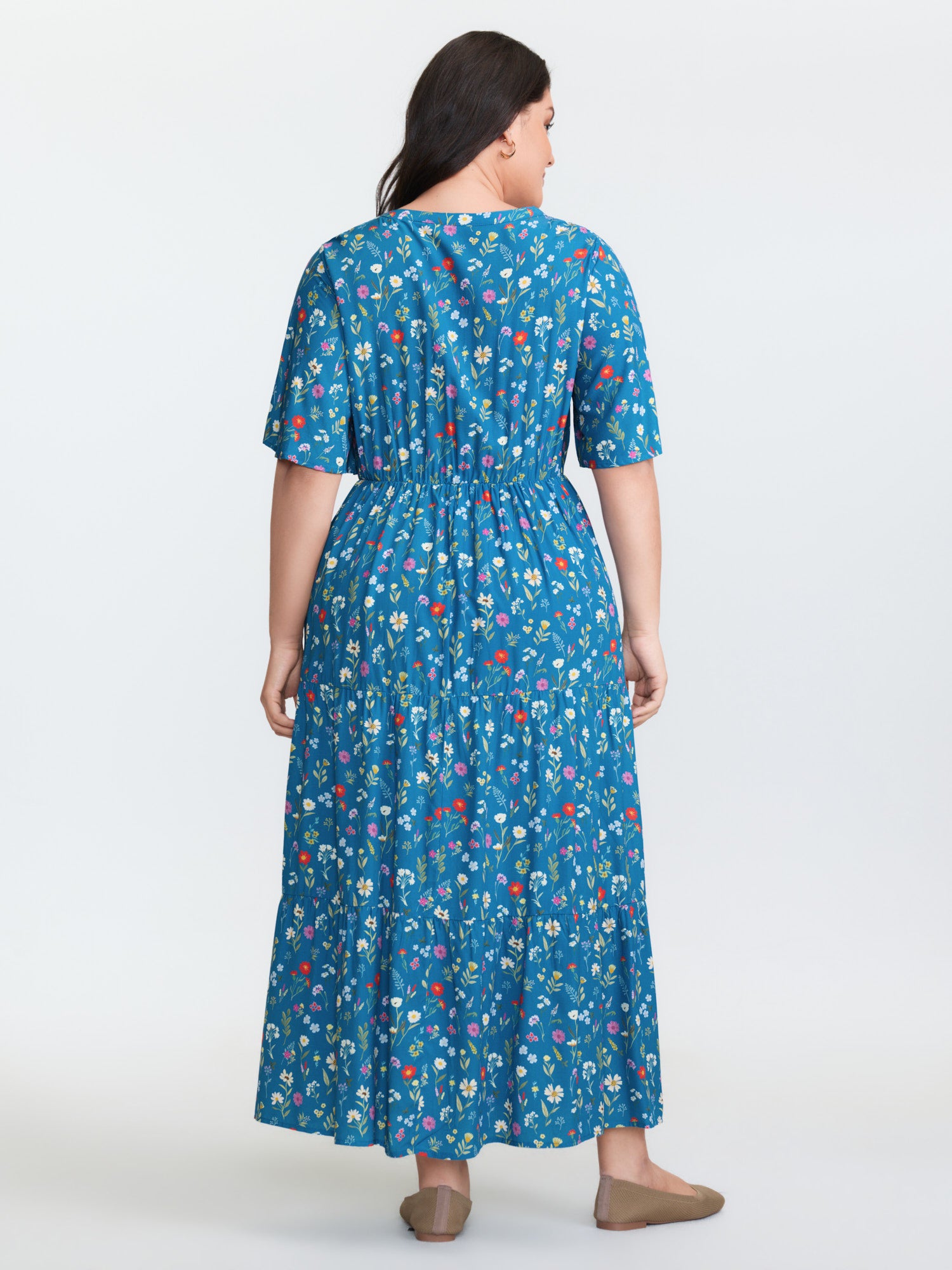 Floral Print Pockets Tiered Maxi Dress