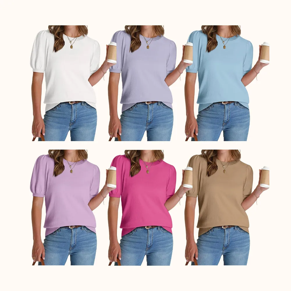 Women's Puff Short Sleeve 2026 Spring Summer Sweater - Lightweight Knit Top - Business Casual Blouse