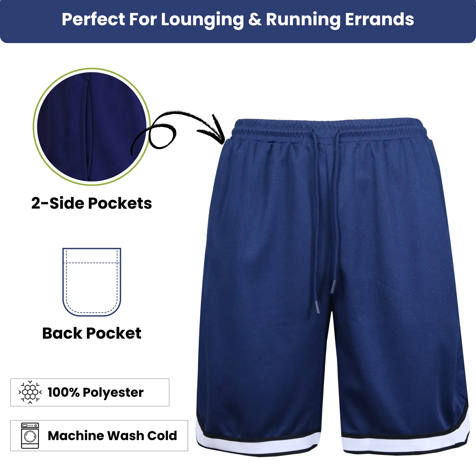 Men's 5-Pack Premium Active Moisture Wicking Workout Mesh Shorts With Trim Summer Outdoor Bottoms