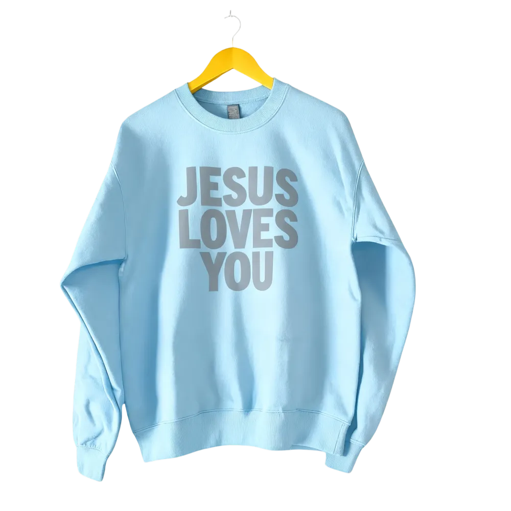 Jesus Loves You Puff Print Crewneck Sweatshirt, Womenswear