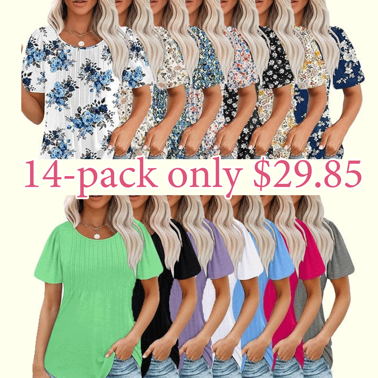 🔥Last day promotion🔥Womens T Shirts Short Sleeve Pleated Dressy Casual Scooped Neck Summer Tops Blouses