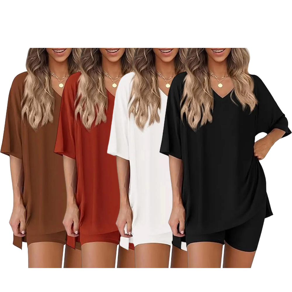 V Neck 2 Piece Sets for Women Summer Lounge Short Set