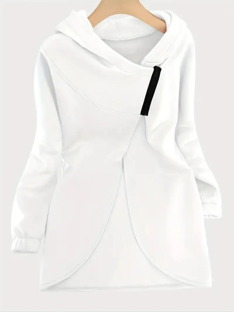 Women's Plus Size Hooded Sweatshirt, Full Zip Fashion Design, Asymmetrical Hem