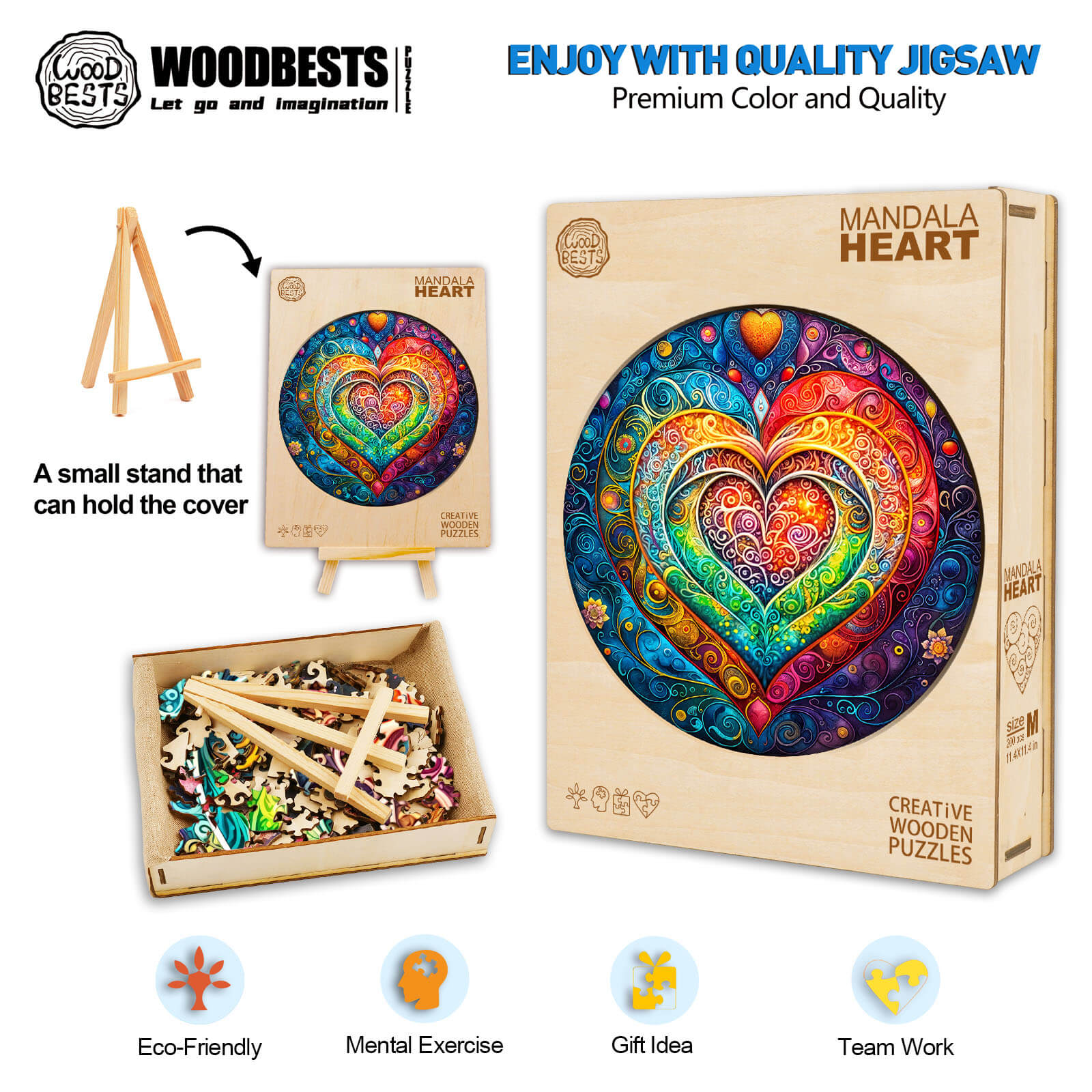 Mandala Heart Wooden Jigsaw Puzzle