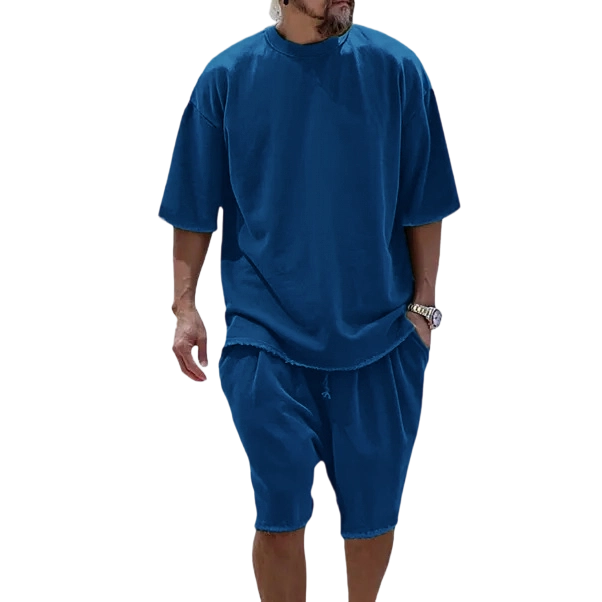 🔥Men’s Cotton Relaxed Fit Sweat Set – Casual T-Shirt & Shorts Lounge Outfit