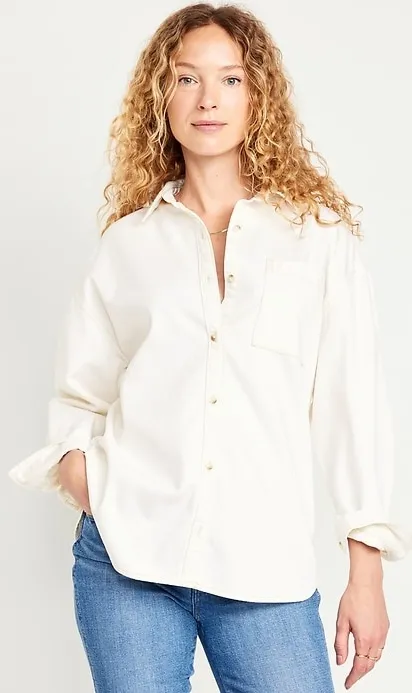 Boyfriend-style button-down denim shirt