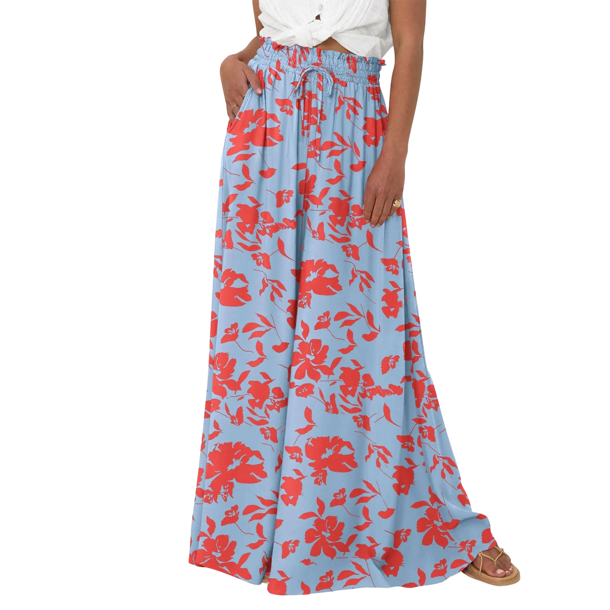 Women’s High-Waisted Wide Leg Palazzo Pants – Summer Casual Lounge & Beach Trousers with Pockets