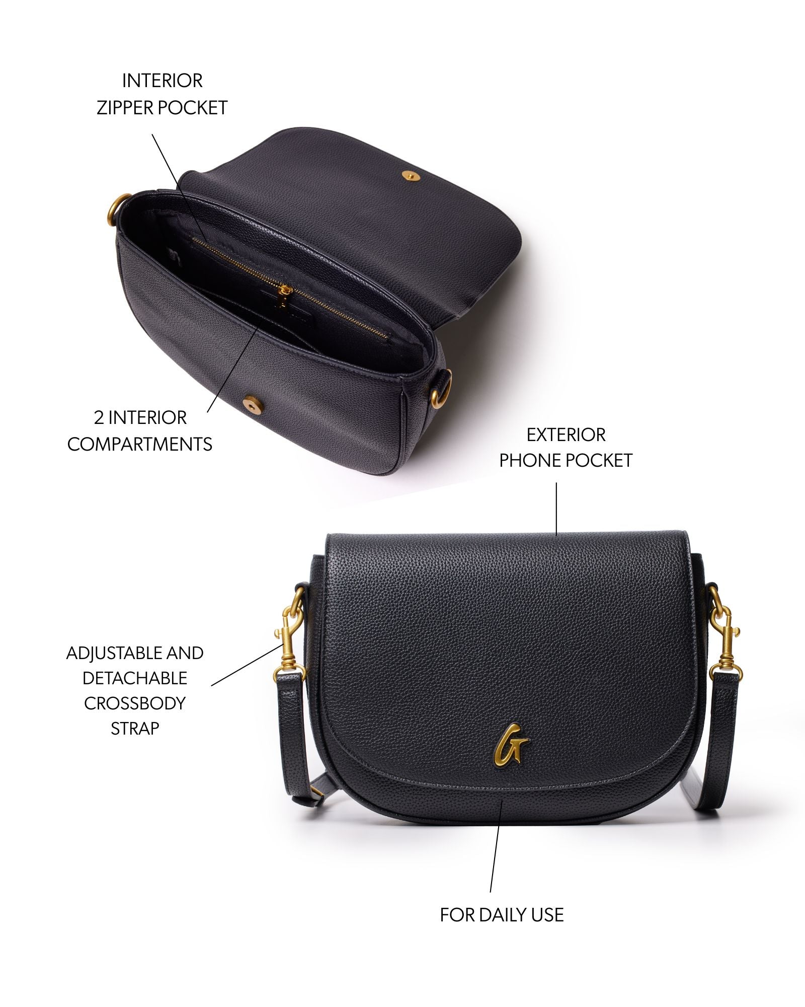 LARGE PEBBLE SHOULDER BAG - BLACK