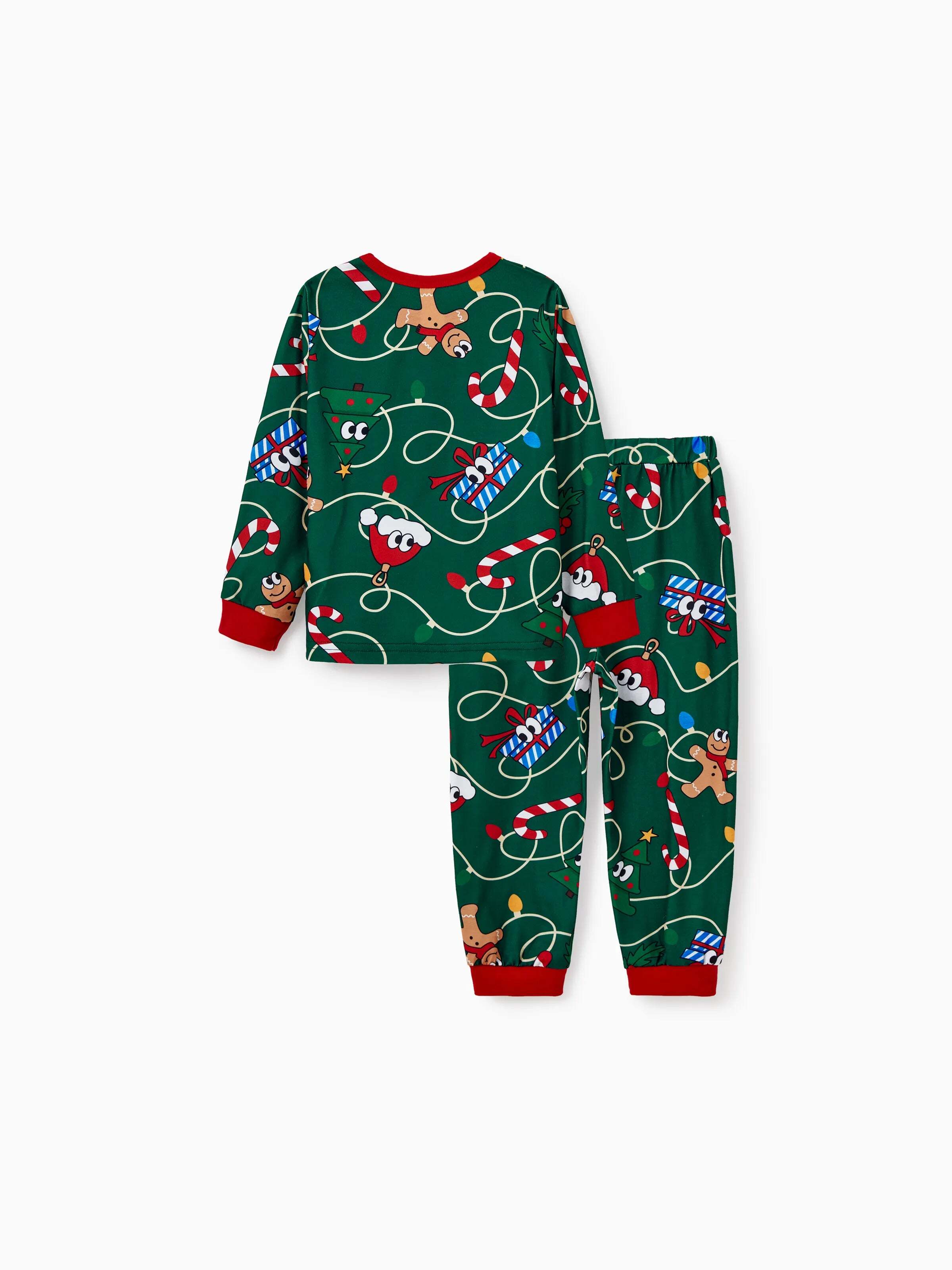 Christmas Matching Family Pajamas Set Gingerbread and Christmas Tree Green and White PJS with Christmas Socks Dark Green