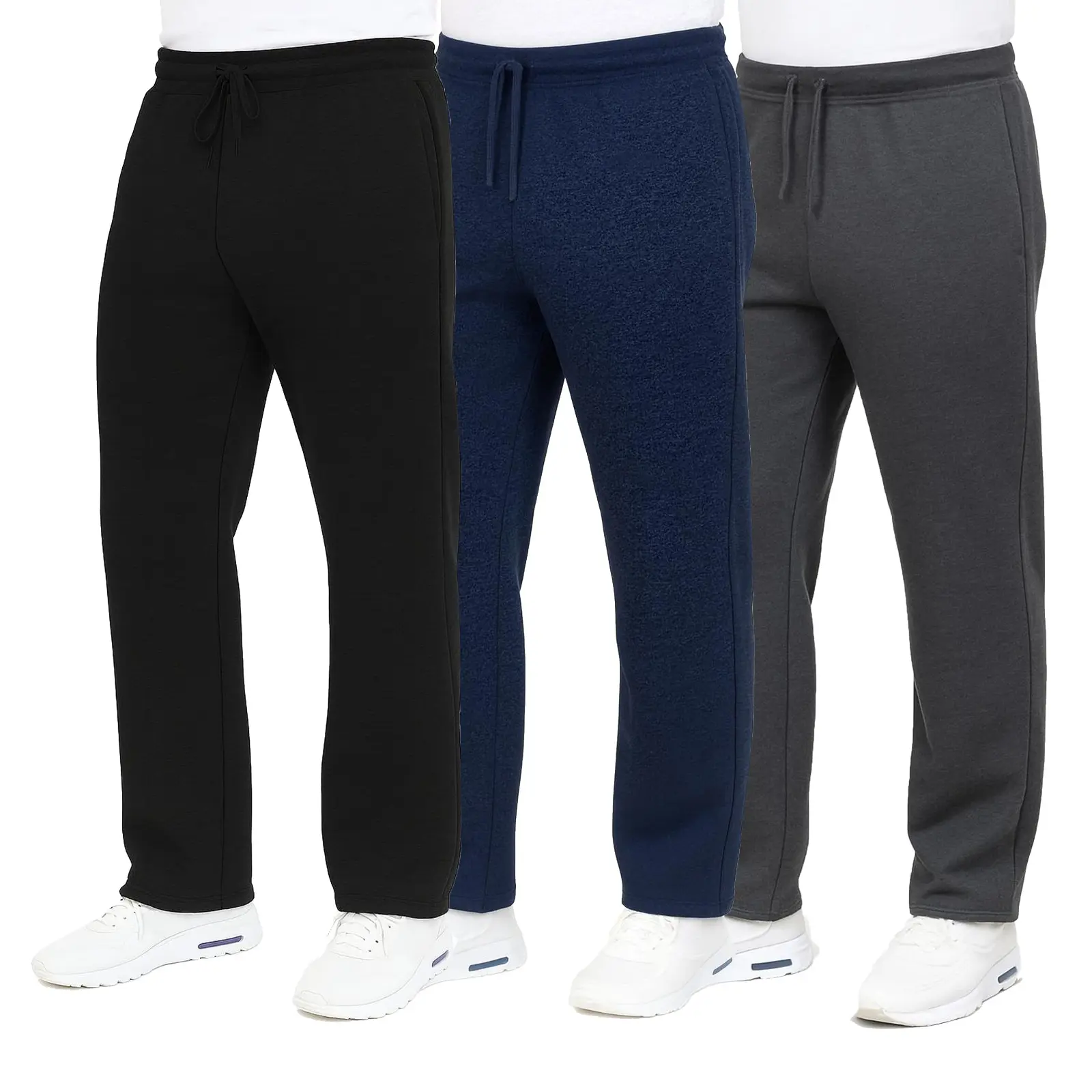 3-Pack Men's Classic Heavyweight Fleece Sweatpants with Open Bottom