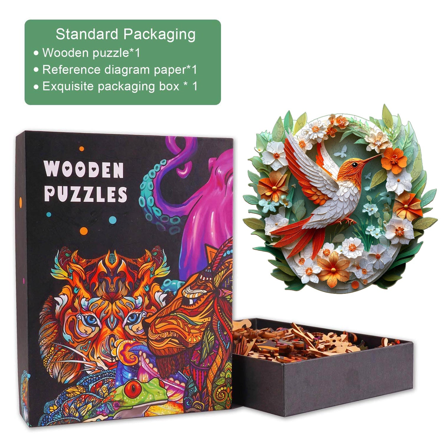 3D Colored Paper Carving Hummingbird Wooden Jigsaw Puzzle