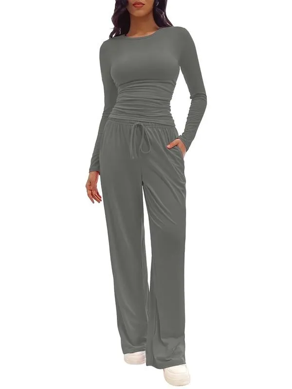 Women's Solid Ruched Drawstring Loungewear Set