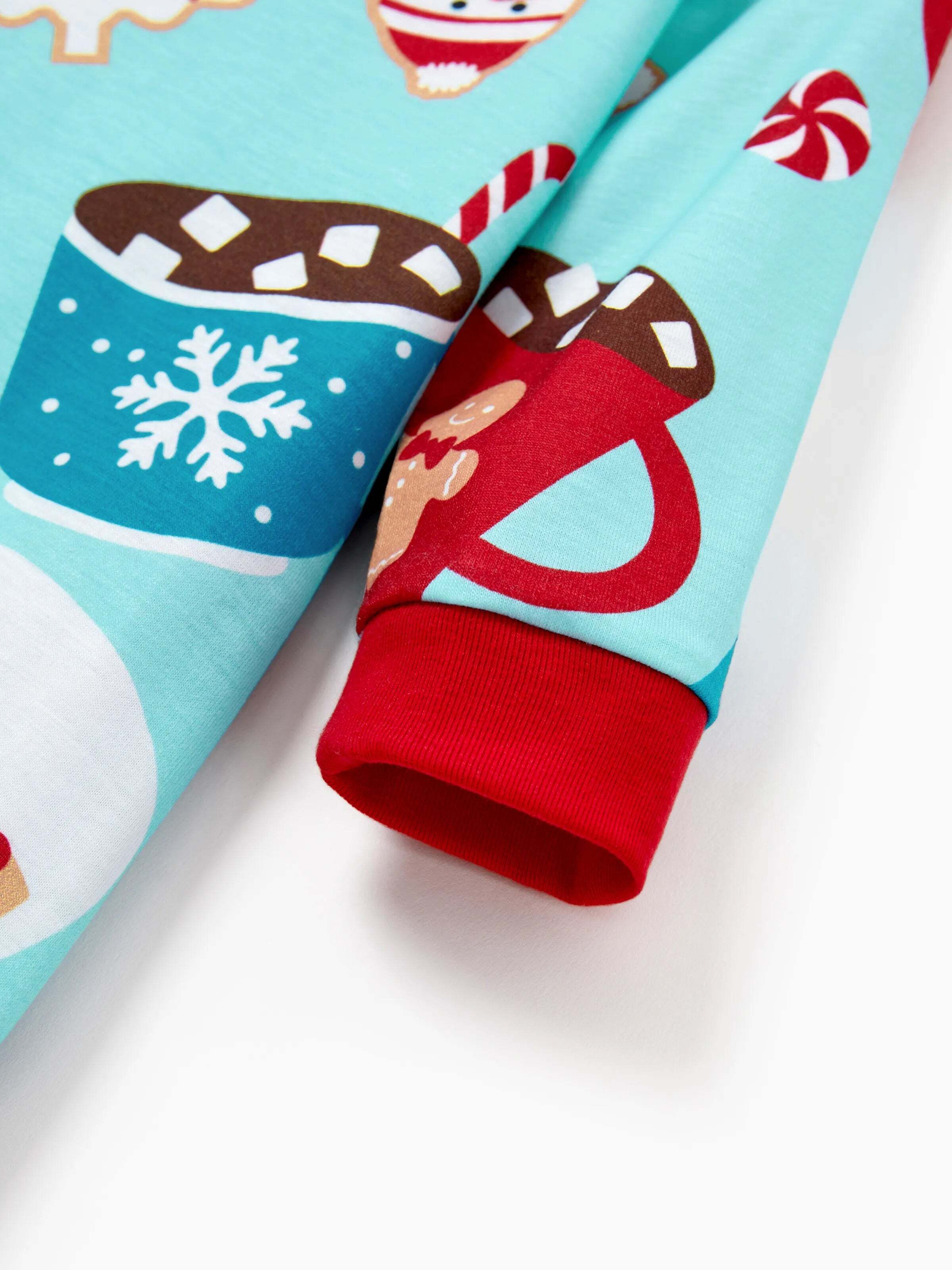 Christmas Matching Family Pajamas Set Gingerbread Print Blue and Red PJS with Christmas Socks Light Blue