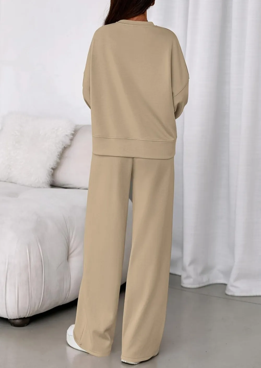 2 Piece Sets For Women Fall Trendy Long Sleeve Sweatshirt Wide Leg Pants Loungewear Set