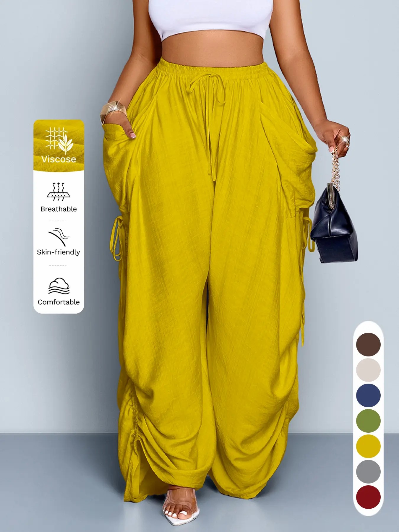 Women's Wide Leg Drawstring Pants – Loose Fit All-Season Casual Trousers