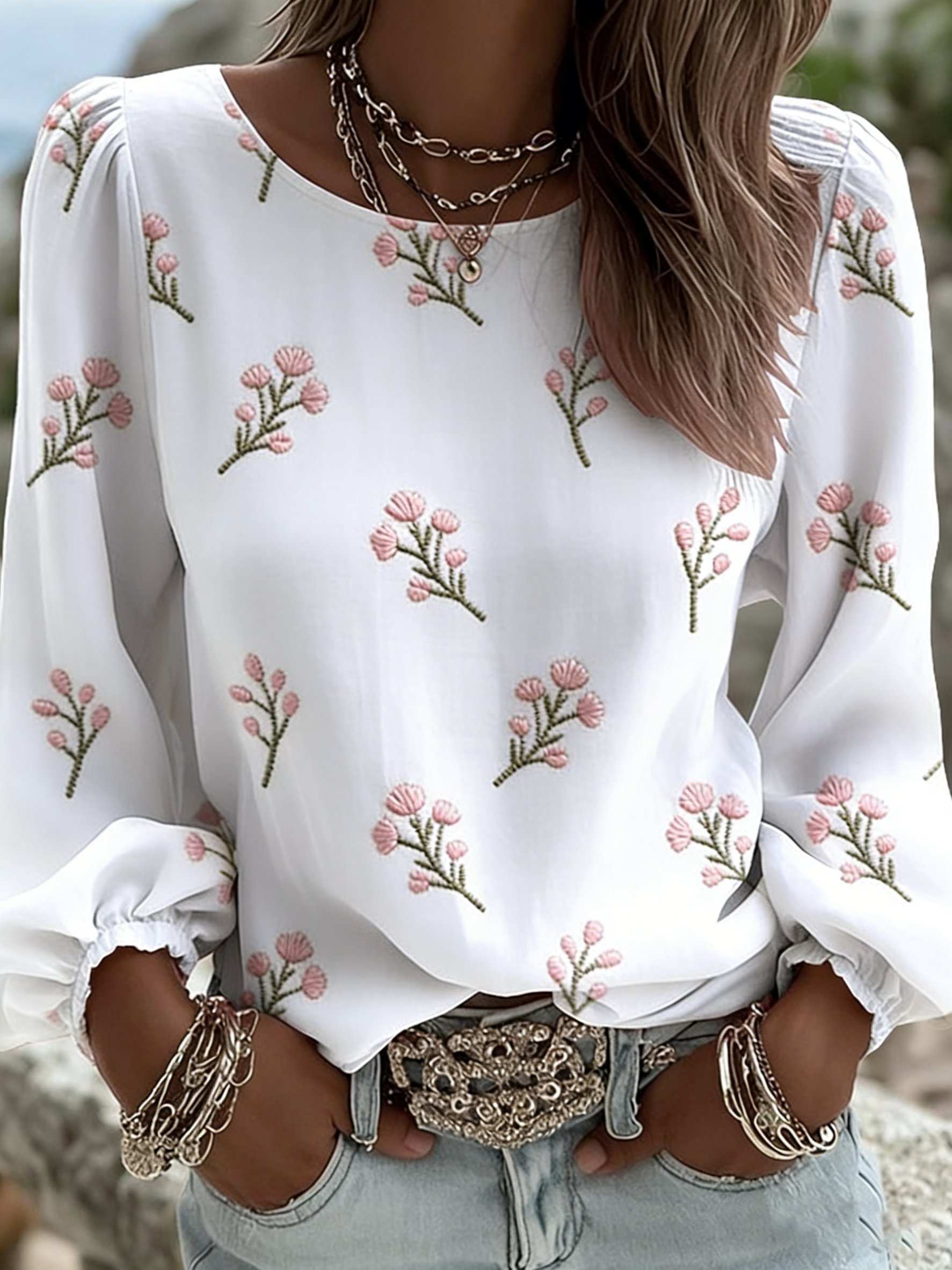 Women's Casual Floral Print Long-Sleeved Top- Fast Shipping