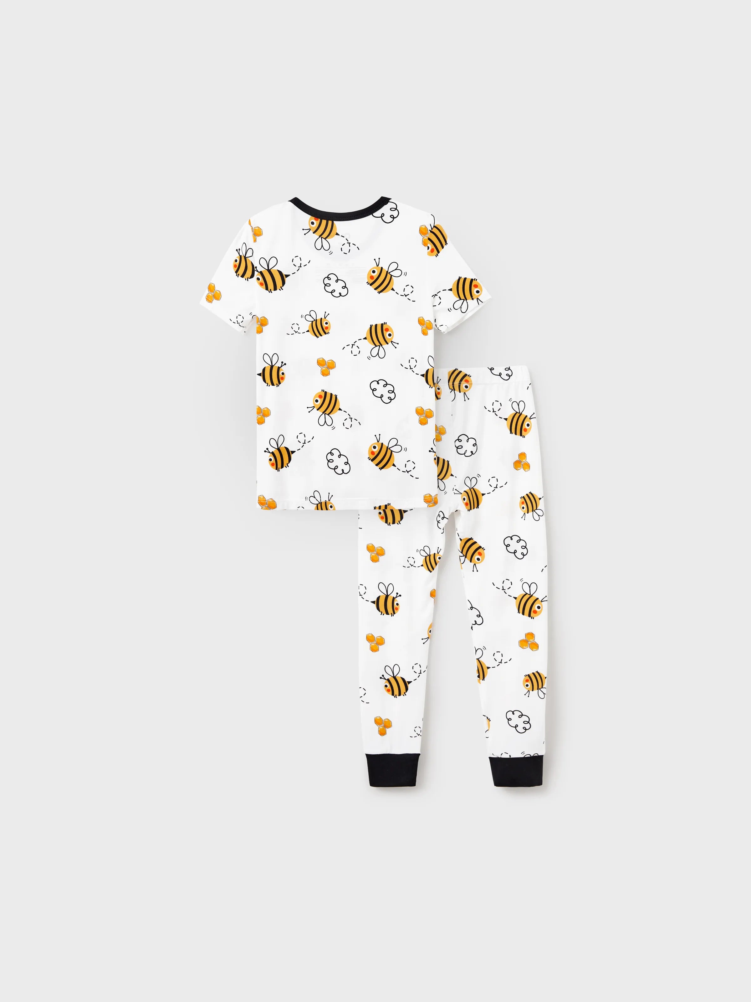 Family Matching Bamboo Pajamas Soft Bamboo Viscose PJs for Men Women Kids Toddler, Cute Bee Print Sleepwear with Short Sleeve Top and Long Pants White