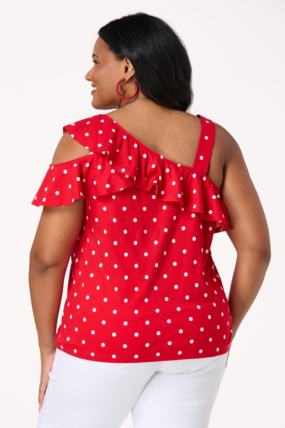 Plus Size Dotted One Shoulder Tank