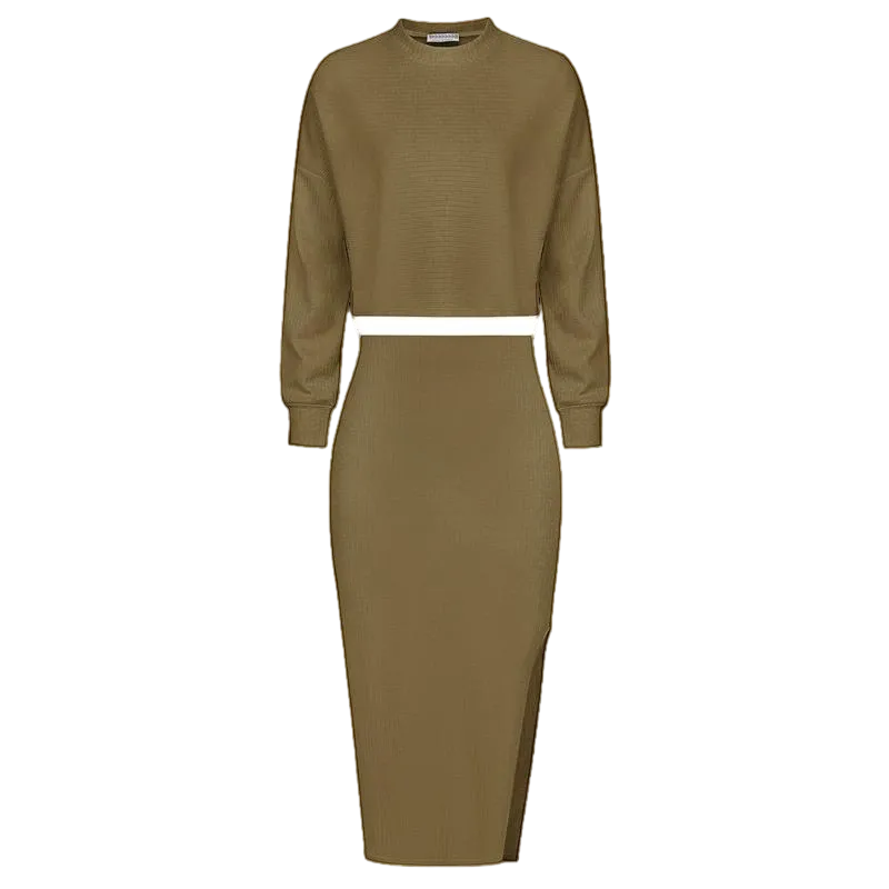 Women's 2-piece tracksuit: cropped top + left-slit skirt