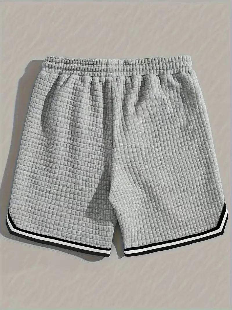 Men's Waffle Knit Shorts - Elastic Drawstring Waist Casual Summer Shorts with Stretch