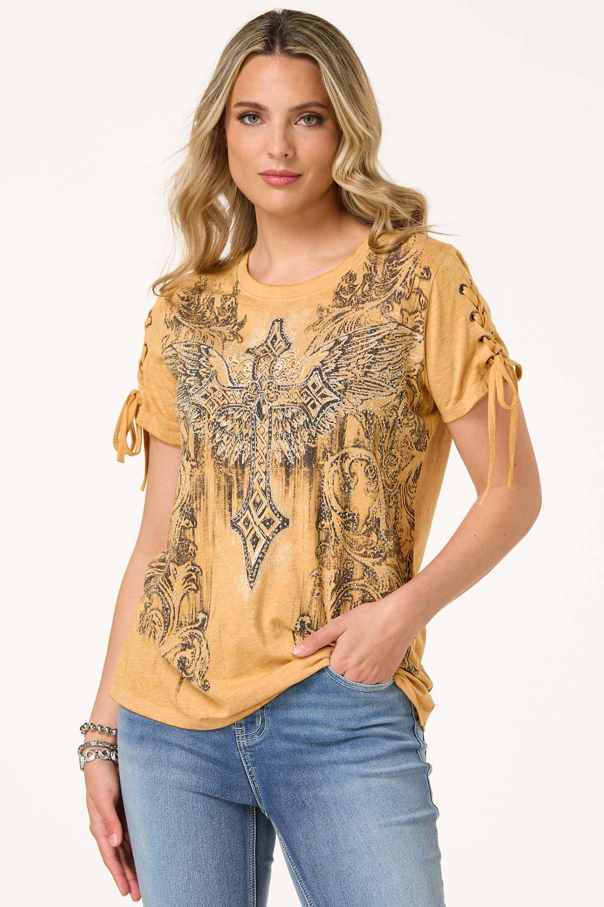 Embellished Lace Up Sleeve Tee