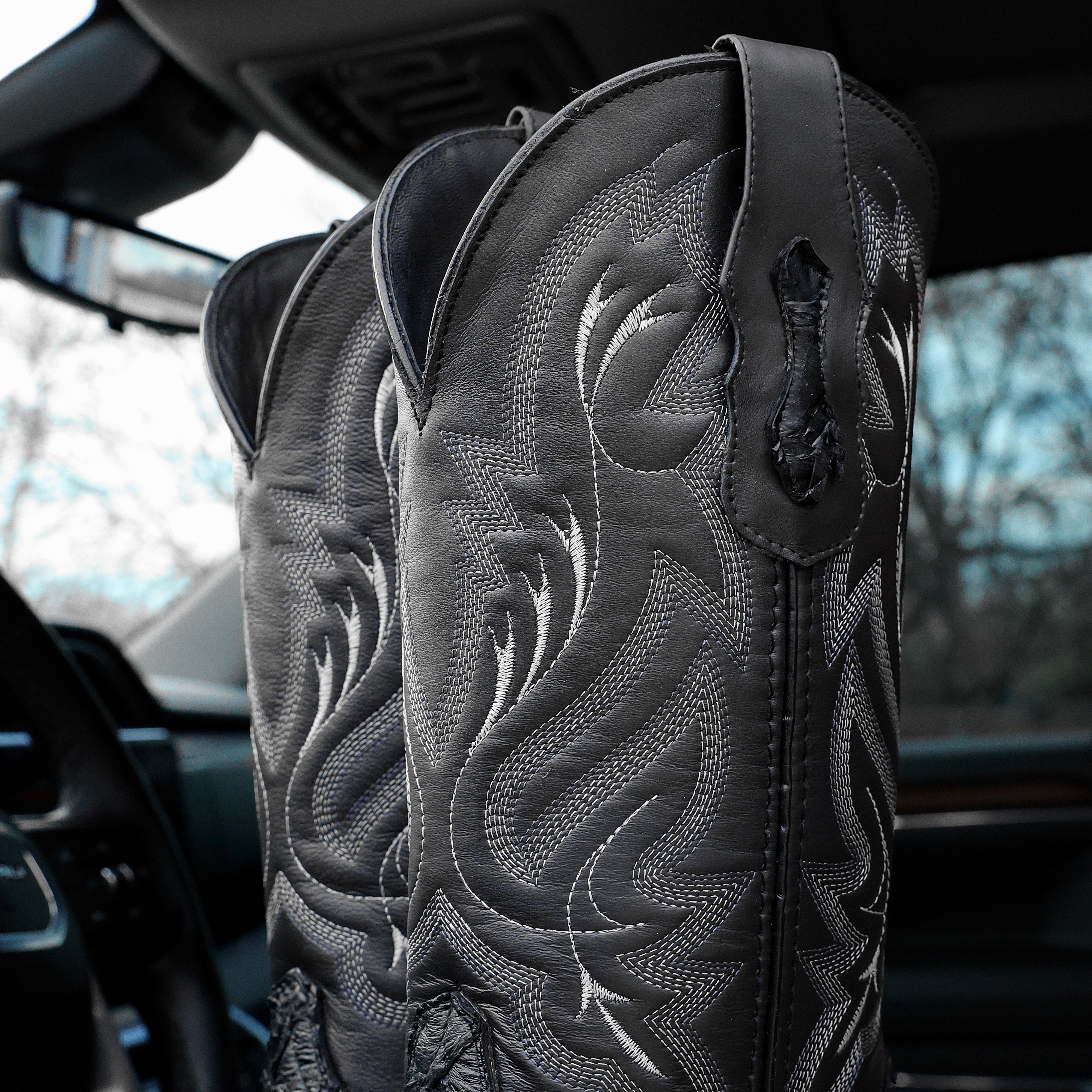 Black Genuine Pirarucu Boots - Square Toe