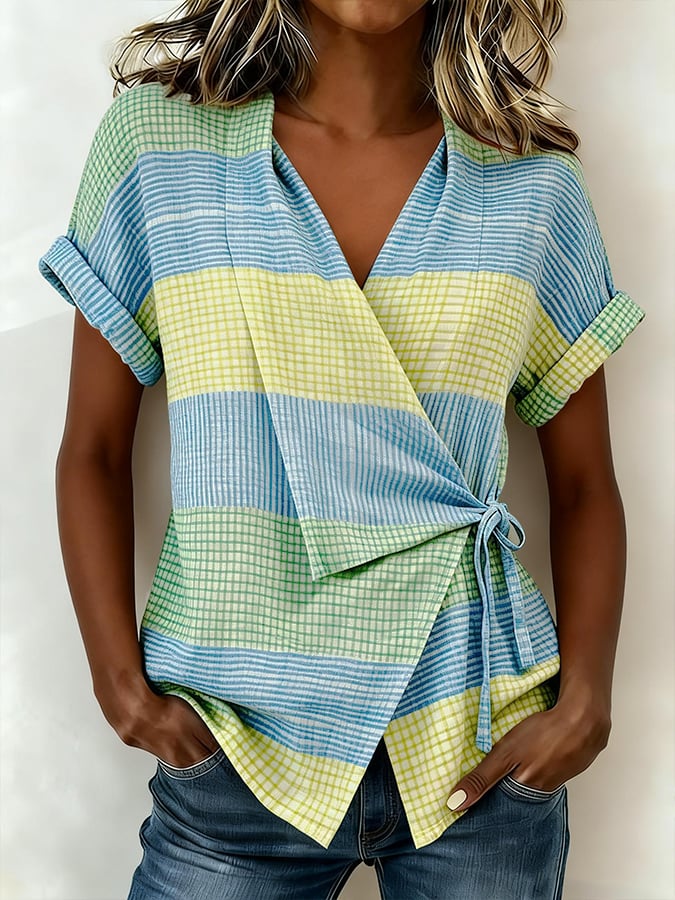 Women's Casual Color Block Print Short-Sleeve Top- Fast Shipping